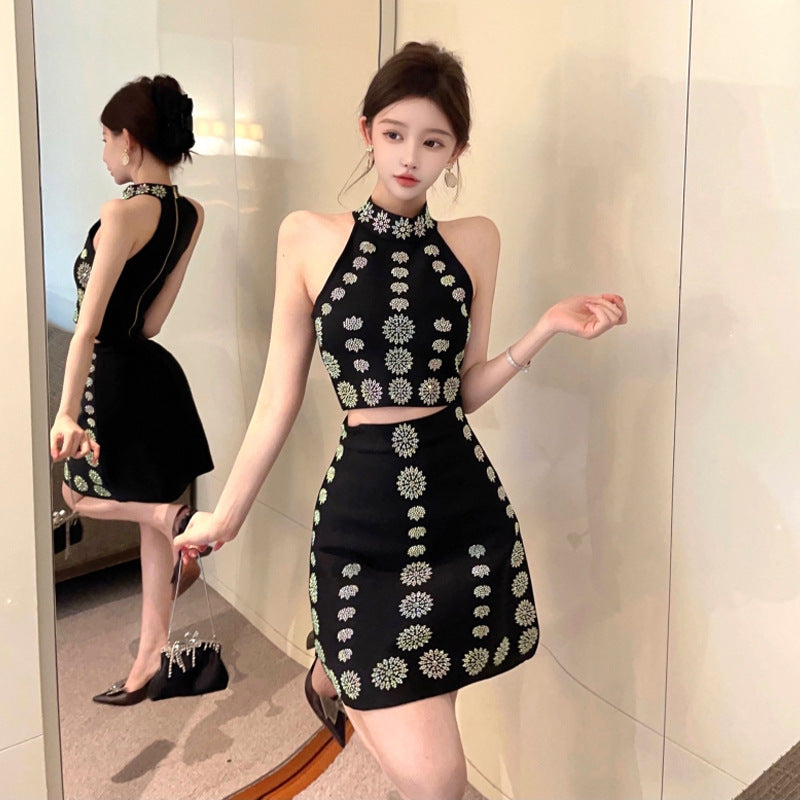 Kvinnors Rock Set A-linjeformad Polyester med Rhinestone Dragkedja-1