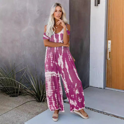 Dam Jumpsuit Avslappnad Kortärmad 100% Bomull Med Fickor 5