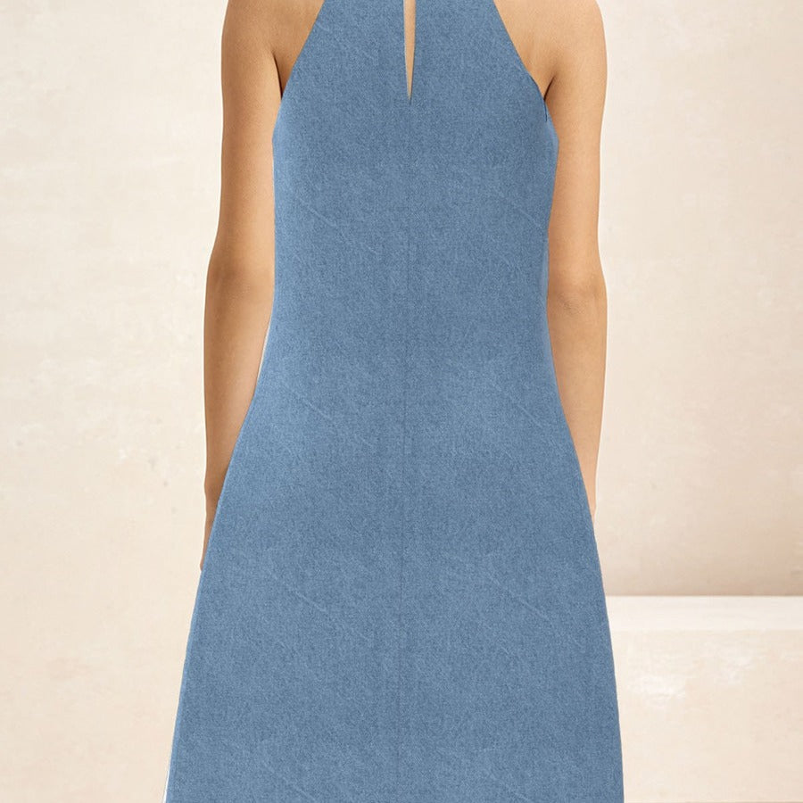 Kvinna A-Linje Klänning Halterneck Jersey-4