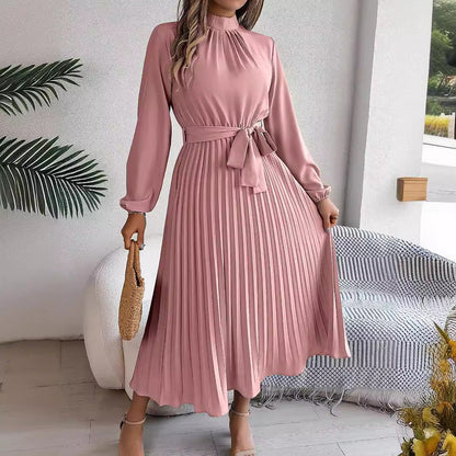 Dam Lång Kjol Hög Midja Veckad Polyester Elegant-4