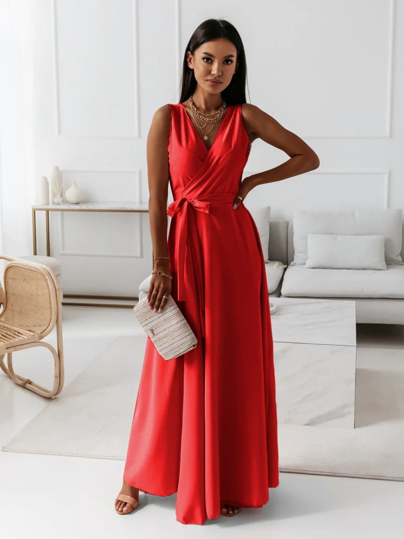 Maxi Klänning Dam V-hals Lång Polyester Elegant Snitt 4