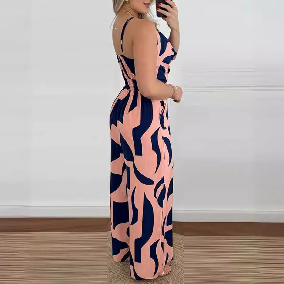 Dam Jumpsuit Öppen Rygg V-ringad Polyester Vid Ben-5