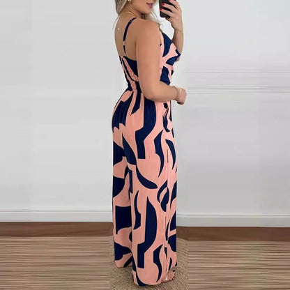 Dam Jumpsuit Öppen Rygg V-ringad Polyester Vid Ben-5