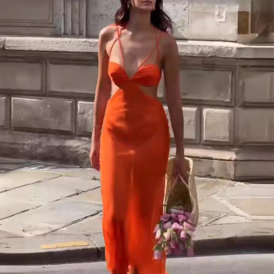 Kvinnors Axellös Klänning Lång Polyester Spandex-2