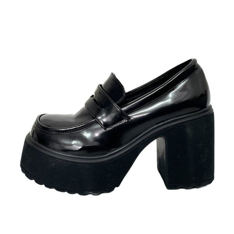 Kvinnliga Chunky Loafers Hög Blockhäl Syntetmaterial 1