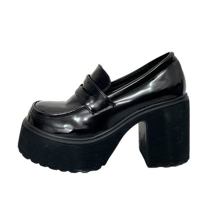 Kvinnliga Chunky Loafers Hög Blockhäl Syntetmaterial 7