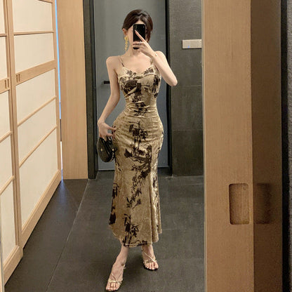 Dam Maxiklänning V-ringning Spaghettiband 100% Polyester-3