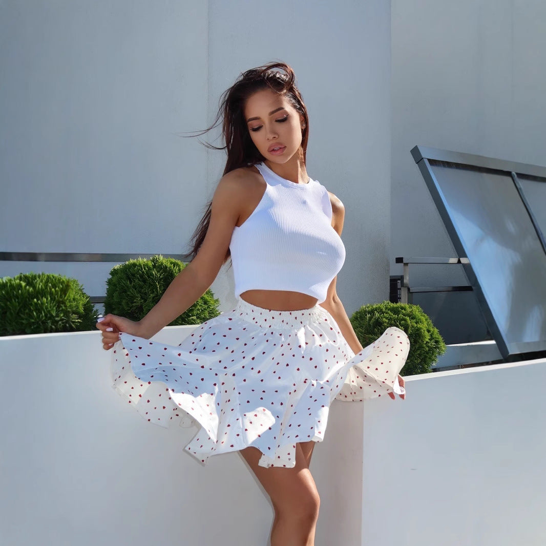 Minikjol för kvinnor med Hjärtmotiv – Lätt Tyg och Elastisk Midja – Perfekt för Sommarens Alla Tillfällen 2