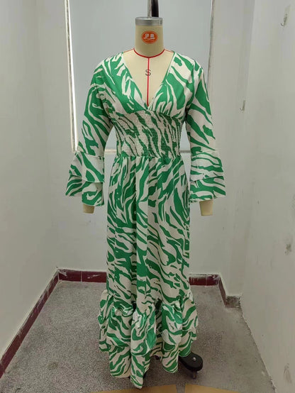 Damklänning med Geometriskt Mönster och Tre-Fjärdedels Ärmar – Högkvalitativt Tyg för Avslappnade Tillfällen 8