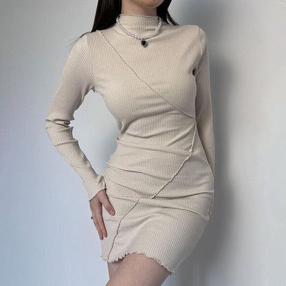 Figurpassendes Festliches Kleid für Damen mit Langen Ärmeln aus Elastischem Stoff – Elegantes Kleid für Feste und Alltag 2