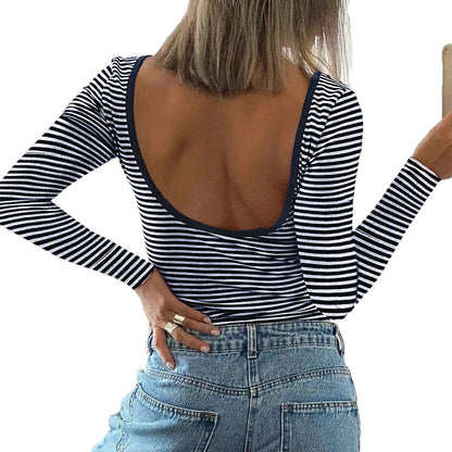 Långärmad T-shirt Dam Randig Viskos Slim Fit Färgblock-5