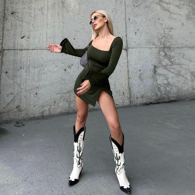 Kvinnors Klänning Utsvängda Ärmar Elastiskt Tyg-2