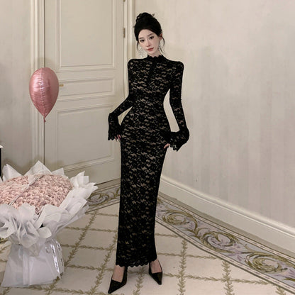 Fina Dam Klänningar Slim Fit Holo Långärmad Elegant Dress-3