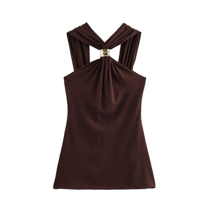 Variant image for Kvinnors Festtop med Gulddekoration i Elastisk Polyester-1