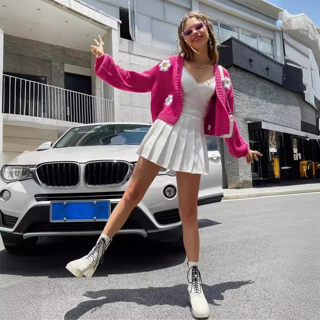 Dam Cardigan Blommönster Lätt Viskos med Lanternärmar-4