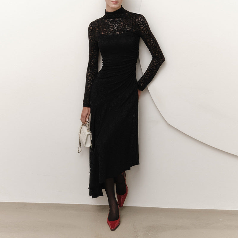 Kvinnors Toppklänning Asymmetrisk Spets Design 4