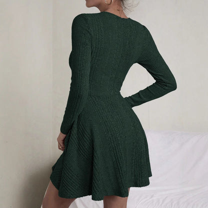 Kvinna A-Line Klänning Ribbad Akryl Långärmad-3