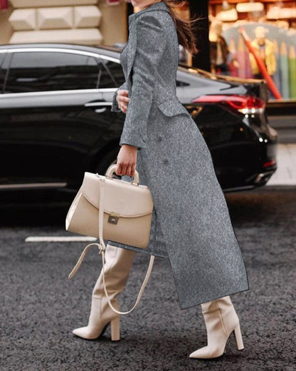 Dam Wollmantel Retro Litteraturstil Blandad Bomull-1