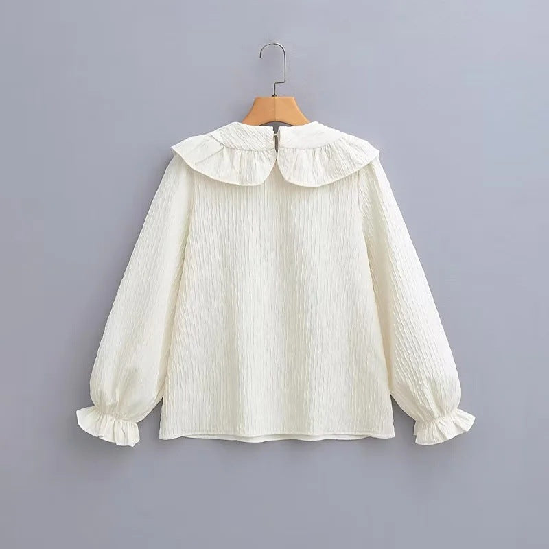 Dam Blus Voluminös Krage Ruffles Mjukt Tyg 2