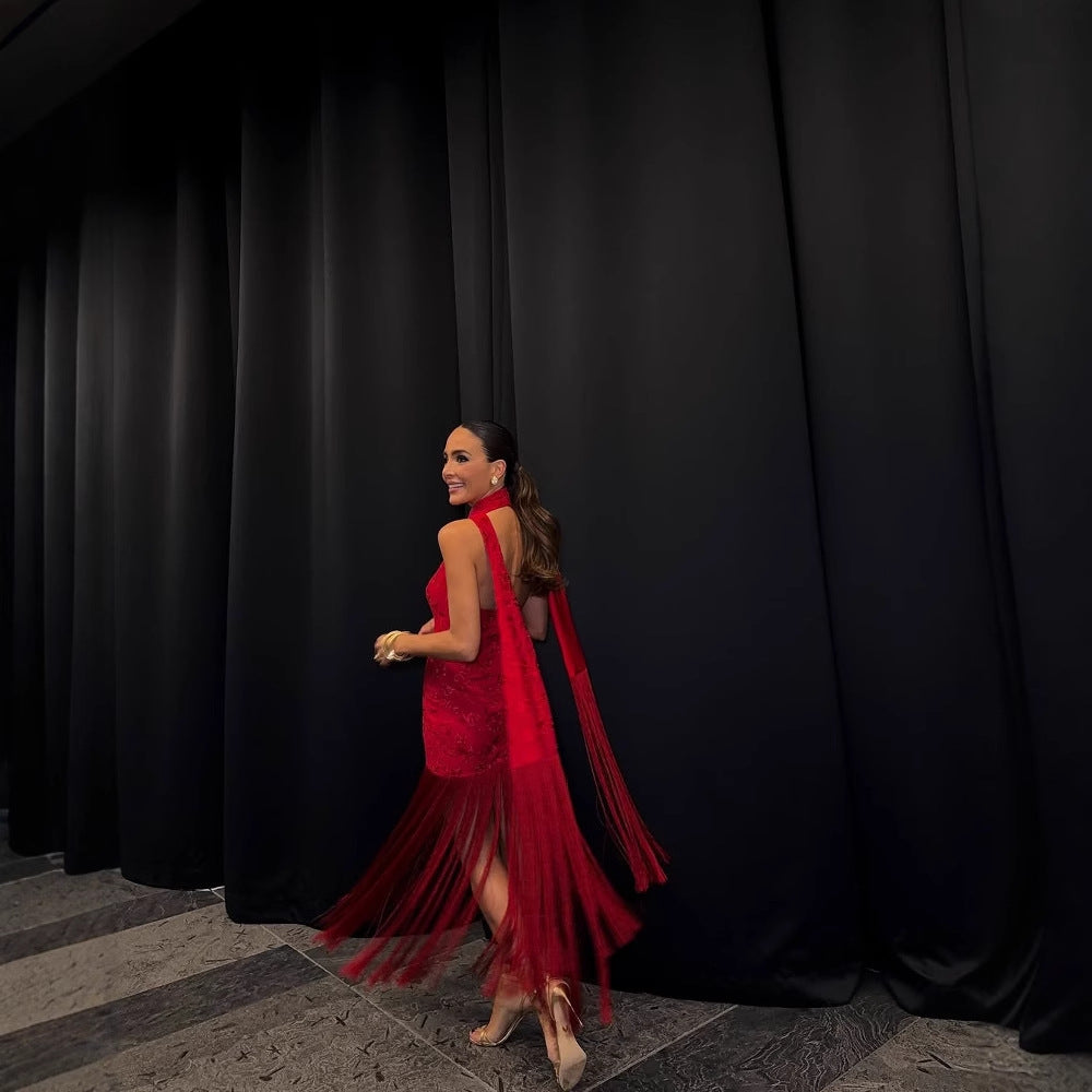 Kvinnors Aftonklänning Spetsdetaljer V-hals Polyester 5