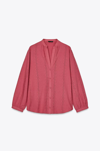 Dam Klänning Kortärmad V-ringning Broderad Polyester-1