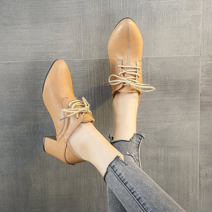 Kvinnors Lace-up Skor Blockklack Läder 5