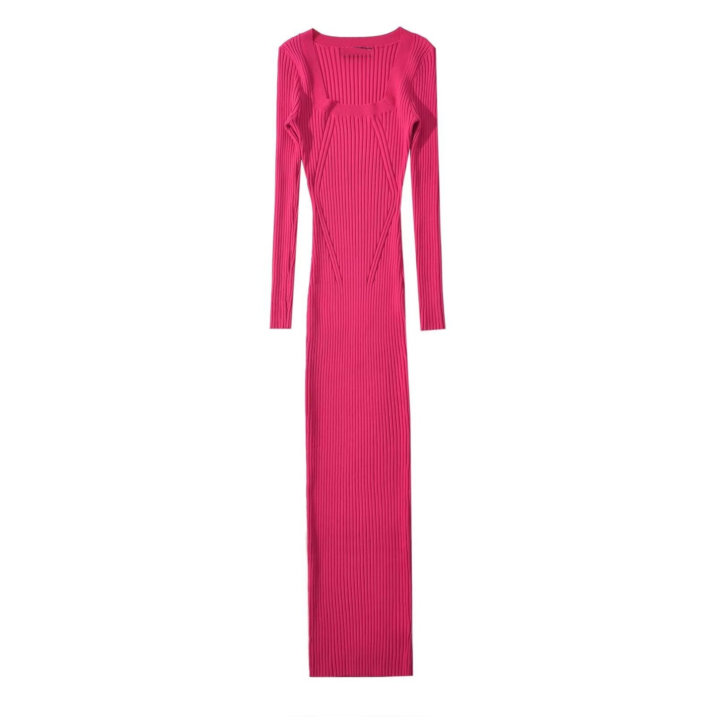 Eleganta Stickade Damklänning med Lång Ärmar och Lång Kjol – Mjuk Akryl och Modern Design 10