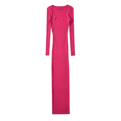 Eleganta Stickade Damklänning med Lång Ärmar och Lång Kjol – Mjuk Akryl och Modern Design 10