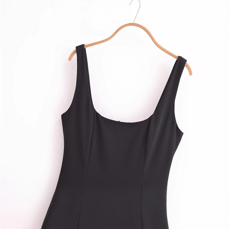 Damklänning Pennkjol Med Hängslen Polyester Ärmlös Chic Stil-3