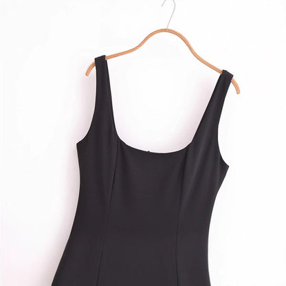 Damklänning Pennkjol Med Hängslen Polyester Ärmlös Chic Stil-3