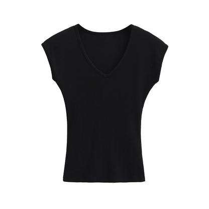 Variant image for Kvinnors V-ringad Topp Ribbad Andningsbar Material-8