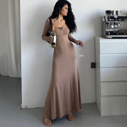 Kvinnors Midi Klänning Cirkulär Halsringning Elastiskt Tyg 2