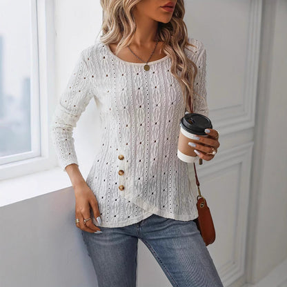 Dam Långärmad T-shirt Jacquard Polyester-4