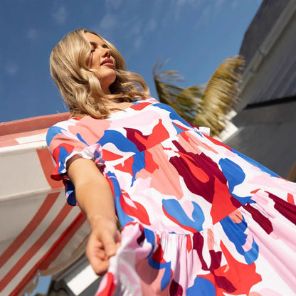 Fina Dam Klänningar A-Linje Rüschensleeve Tryckt Polyester-5