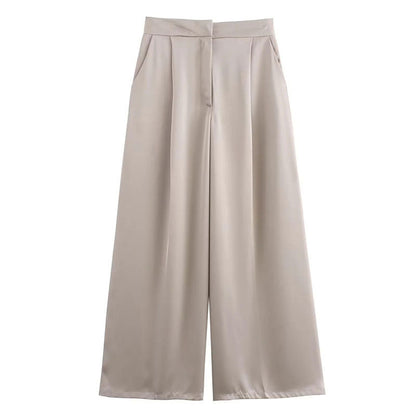 Variant image for Kvinnors Satin Set Fållad Top Tre Fjärdedelar Vida Byxor Polyester-5