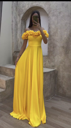 Damklänning Axelfri Lång Spandex-3