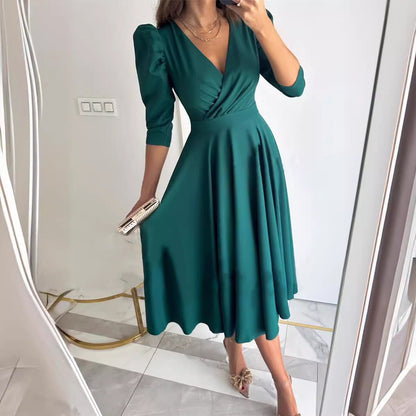 Långklänning Dam A-Line V-Ringning Trekvartsärmar Polyester-3