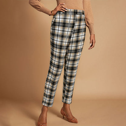 Kvinnors Rutiga Byxor Högt Midjeband Andningsbart Tyg 2