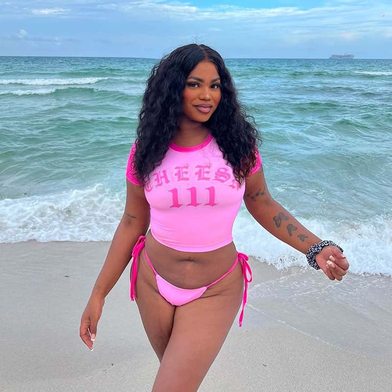 Kvinnors Sportbikini Kortärmad Top Snabbtorkande Material Justerbara Sidoband 5