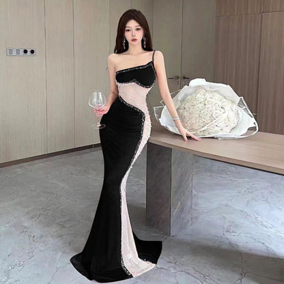 Variant image for Kvinnors Mesh-klänning Utskuren Midja Strass-4