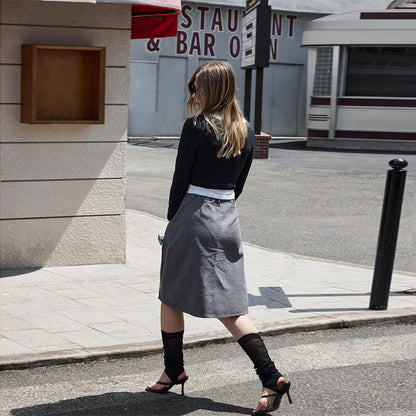 Dam Jeanskjol Elegant Rynkkast Denim Midjehöjd-5