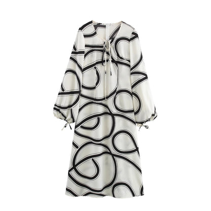 Damklänning A-Linje V-ringning Lykta Ärmar Polyester-2