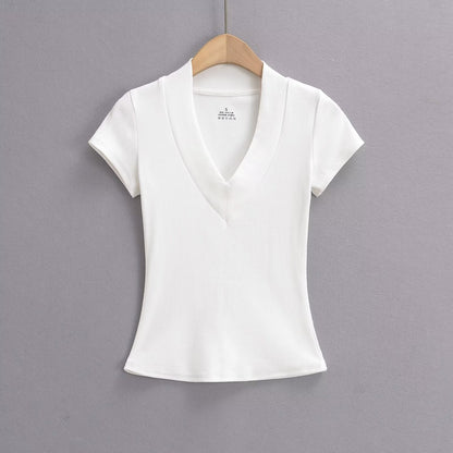 V-ringad Ribbad Topp för Dam i Bomullsmix – Perfekt Festtoppar och Vardagstopp 8