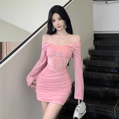 Damklänning Tyll Oregelbunden V-ringning Långärmad Fina Dam Klänningar-2