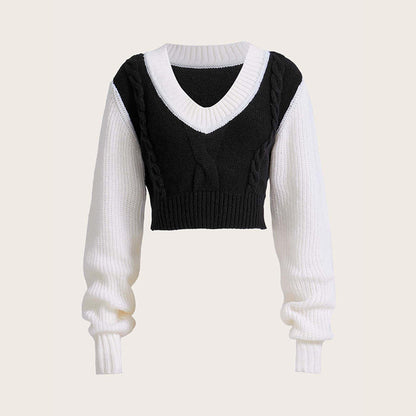 Kvinnors Stickad Tröja V-ringning Ullmix Kort Design Flätmönster 5