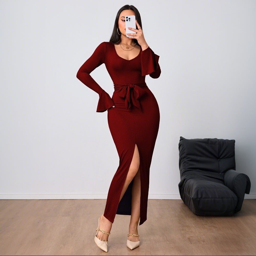 Dams Långklänning Bodycon Elegant Högkvalitativt Tyg-3