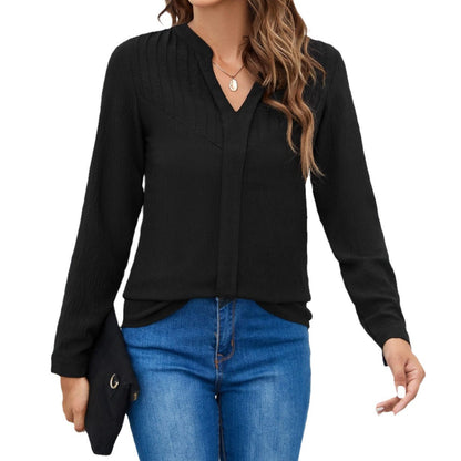 Dam Skjorta V-ringad Långärmad Polyester med Stand-up Krage-6