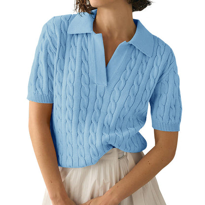 Variant image for Stickad Dam Tröja med Polo Krage och Trekvartsärmar i Viskos och Akryl-17