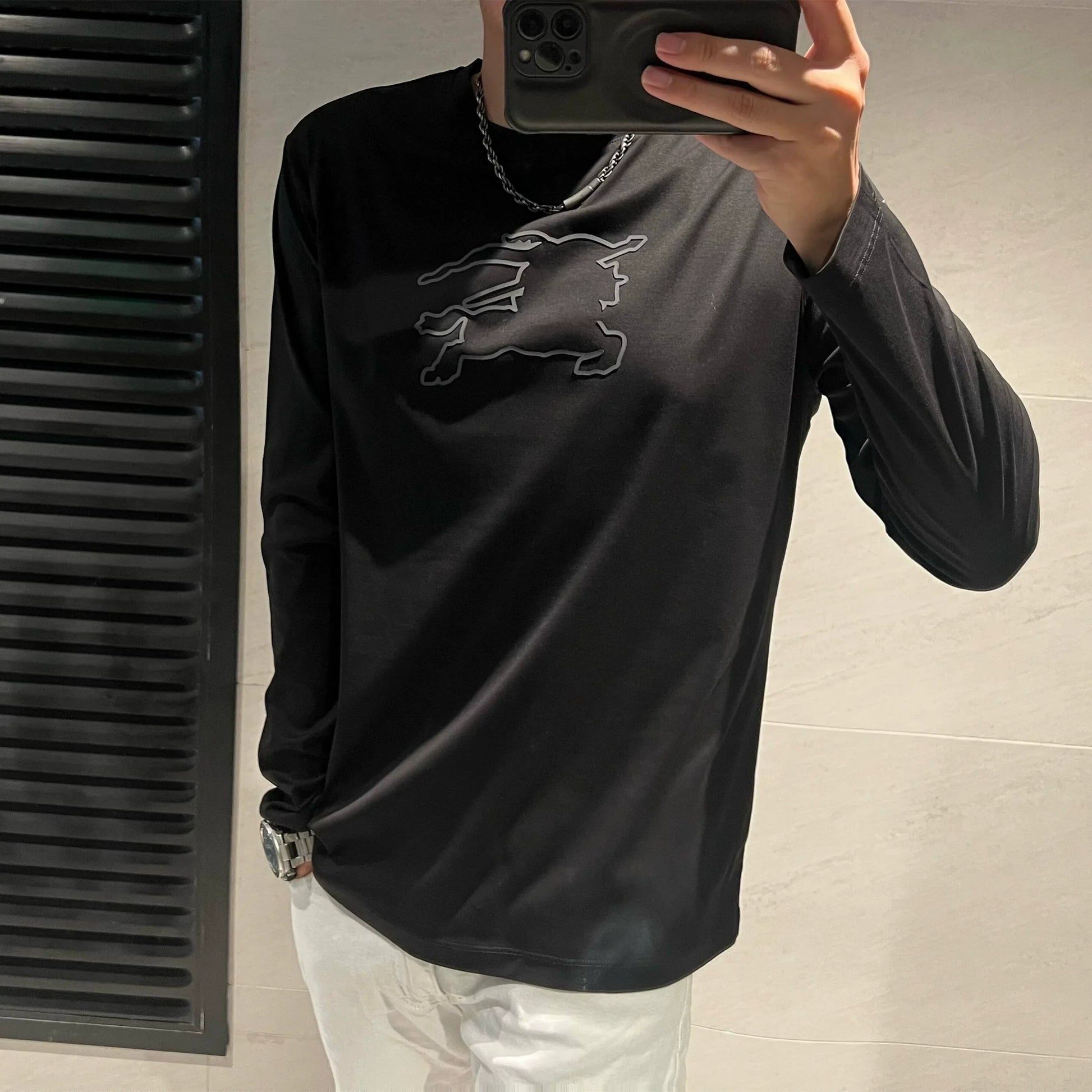 Dam Långärmad Topp Geometrisk Design 100% Bomull-1