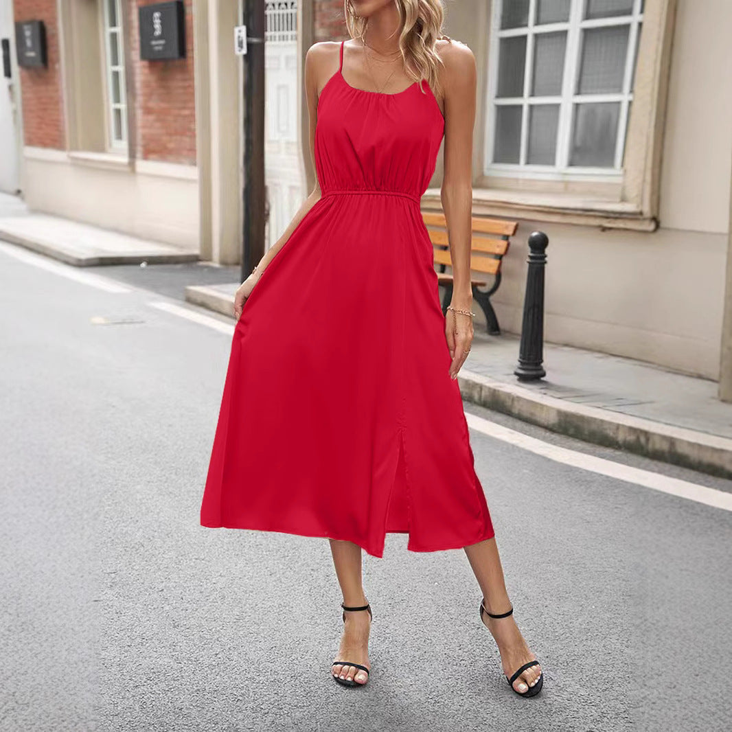 Kvinnors Midi Klänning Spaghetti Band Polyester-3